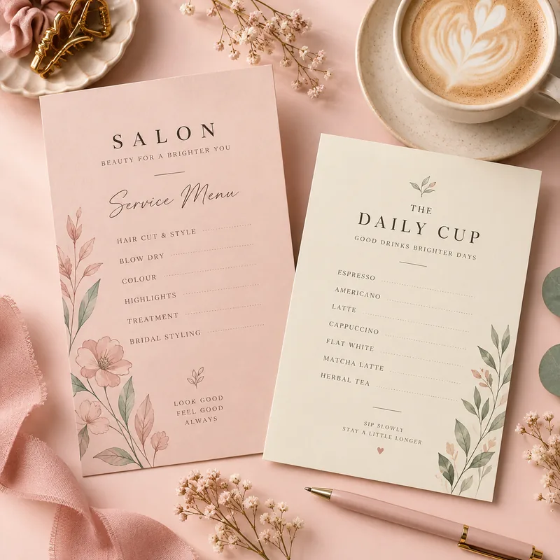 AI-created example of Business Price Lists & Menus