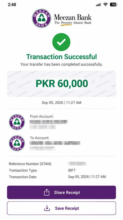 Illustrative Meezan Bank payment example 3; not an actual student payment record