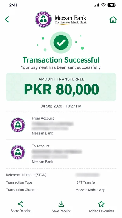 Illustrative Meezan Bank payment example 5; not an actual student payment record