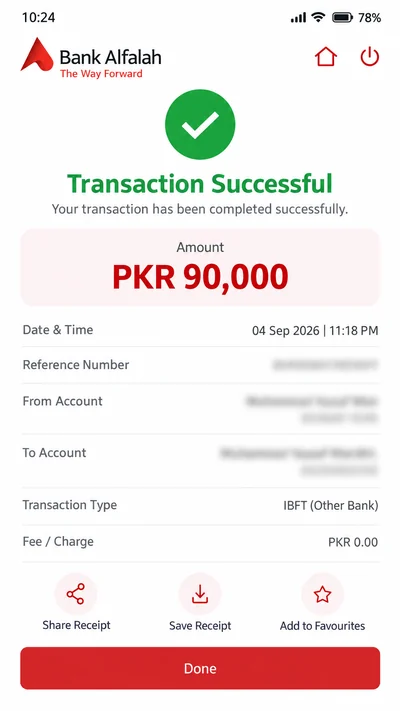Illustrative Bank Alfalah payment example 7; not an actual student payment record