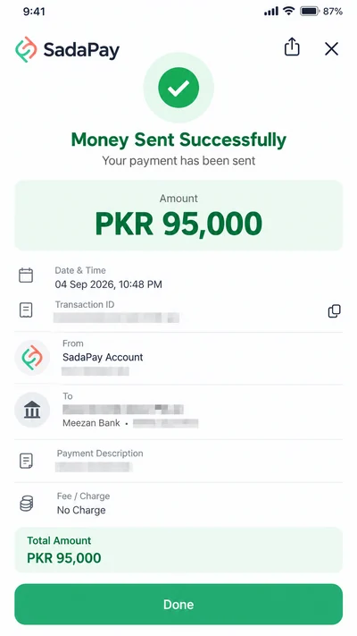 Illustrative SadaPay payment example 8; not an actual student payment record