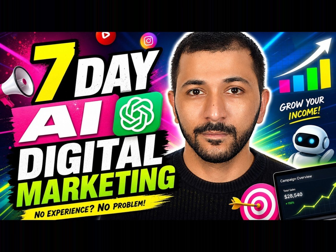 Course introduction cover for the 7-day AI digital marketing masterclass